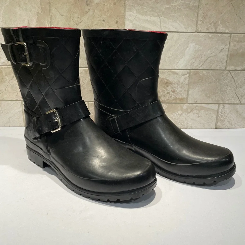 Sperry Top-Sider Womens Black Quilted Moto Rain Boots Fleece Lined  Size 8